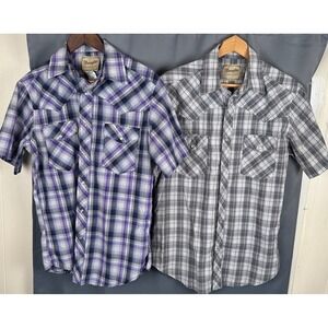 Lot of 2 Wrangler Western Shirts Mens M Plaid ShortSleeve ButtonUp Casual Shirts